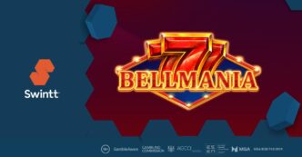 Promotional graphic for Swintt’s new slot game Bellmania, featuring a bold red “7” and the game’s title in gold lettering